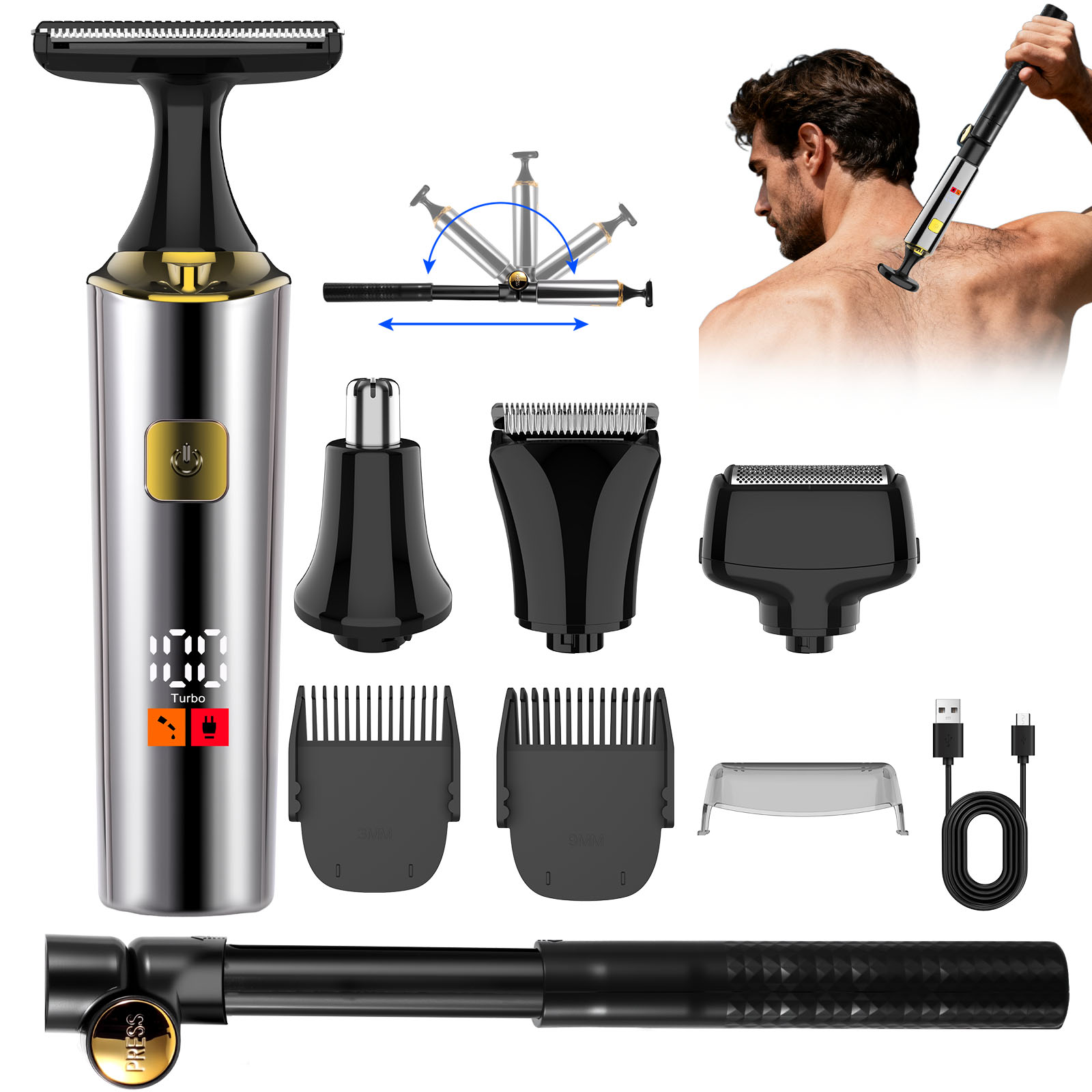 Men Grooming Full Body - Tagliacapelli Elettrico Ricaricabile Hatteker per Uomo,