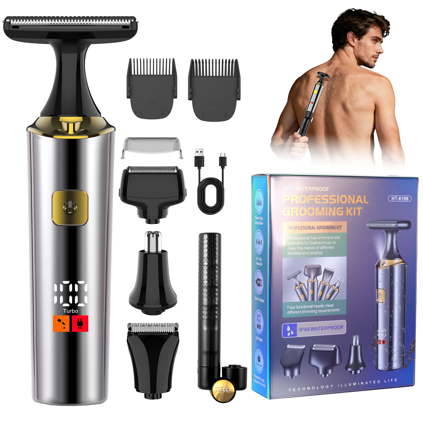 Men Grooming Full Body - Tagliacapelli Elettrico Ricaricabile Hatteker per Tutto