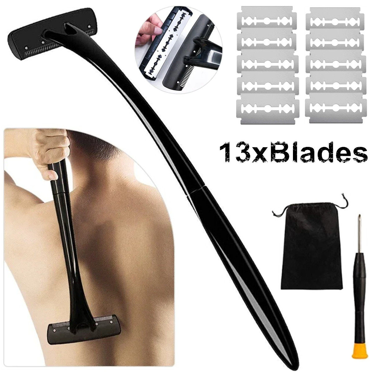 Men'S Grooming Blade - Rasoio per la schiena con manico